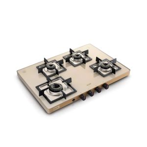 Glen 4 Burner Ultra Slim Apricot Glass Gas Stove 1 High Flame 3 Forged Brass Burner - Manual / Auto Ignition (CT1047US)