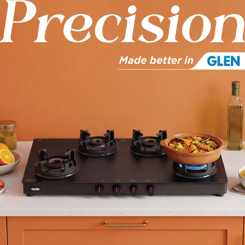 Glen Premium LPG Gas Stove 4 Burner | 1 Jumbo Brass Burner | 5 Years Warranty | Manual Ignition | Matt Finish | 360° Revolving Nozzle | LPG & PNG Compatible | 1044SLCPBLMG - Image 3