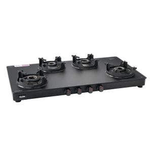 Glen Premium LPG Gas Stove 4 Burner | 1 Jumbo Brass Burner | 5 Years Warranty | Manual Ignition | Matt Finish | 360° Revolving Nozzle | LPG & PNG Compatible | 1044SLCPBLMG